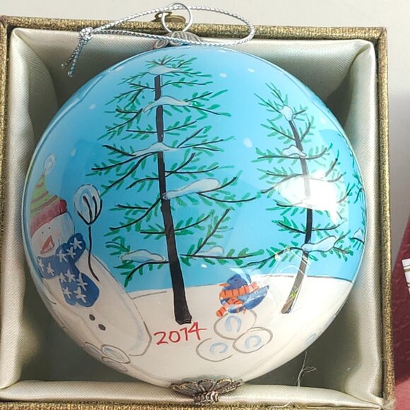 ADORABLE 2014 PIER 1 Snowman Bulb Ornament Li Bien Glass Bulb Ornament - Picture 3 of 6